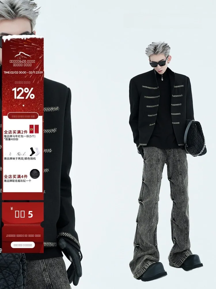 

New Chinese Sle Stand Collar Men's Jaet oulder Pads Street Trend Haome Youth Autumn Winter Outerwear