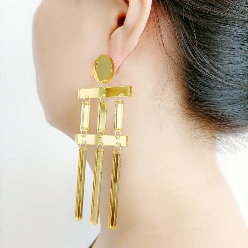 KUGUYS Acrylic Long Mirror Earrings for Women Silver Gold Color Geometric Fashion Trendy Jewelry Party Accessories