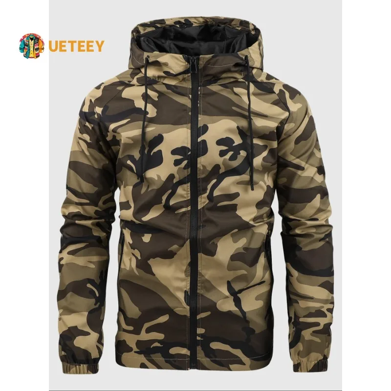 Men's Hooded Shell Outdoor Raincoat Hiking Windbreaker Jacket Coat Men Lightweight Waterproof Casual Camouflage Rain Jacket Man
