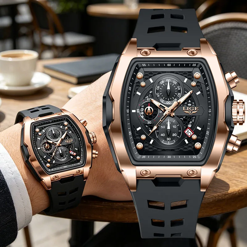 

LIGE 2026 Military Watches For Men Luxury Sport Square Chronograph Watch Fashion Business Waterproof Quartz Wristwatch reloj+BOX