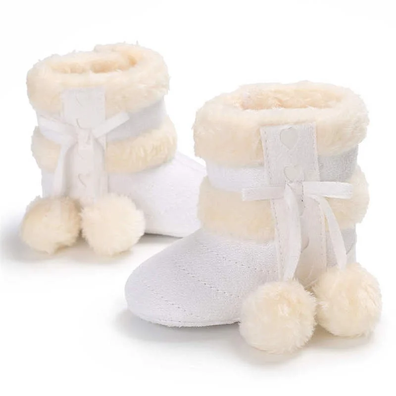 2022 Winter Snow Baby Boots 7-Colors Warm Fluff Balls Indoor Cottton Soft Rubber Sole Infant Newborn Toddler Baby Shoes