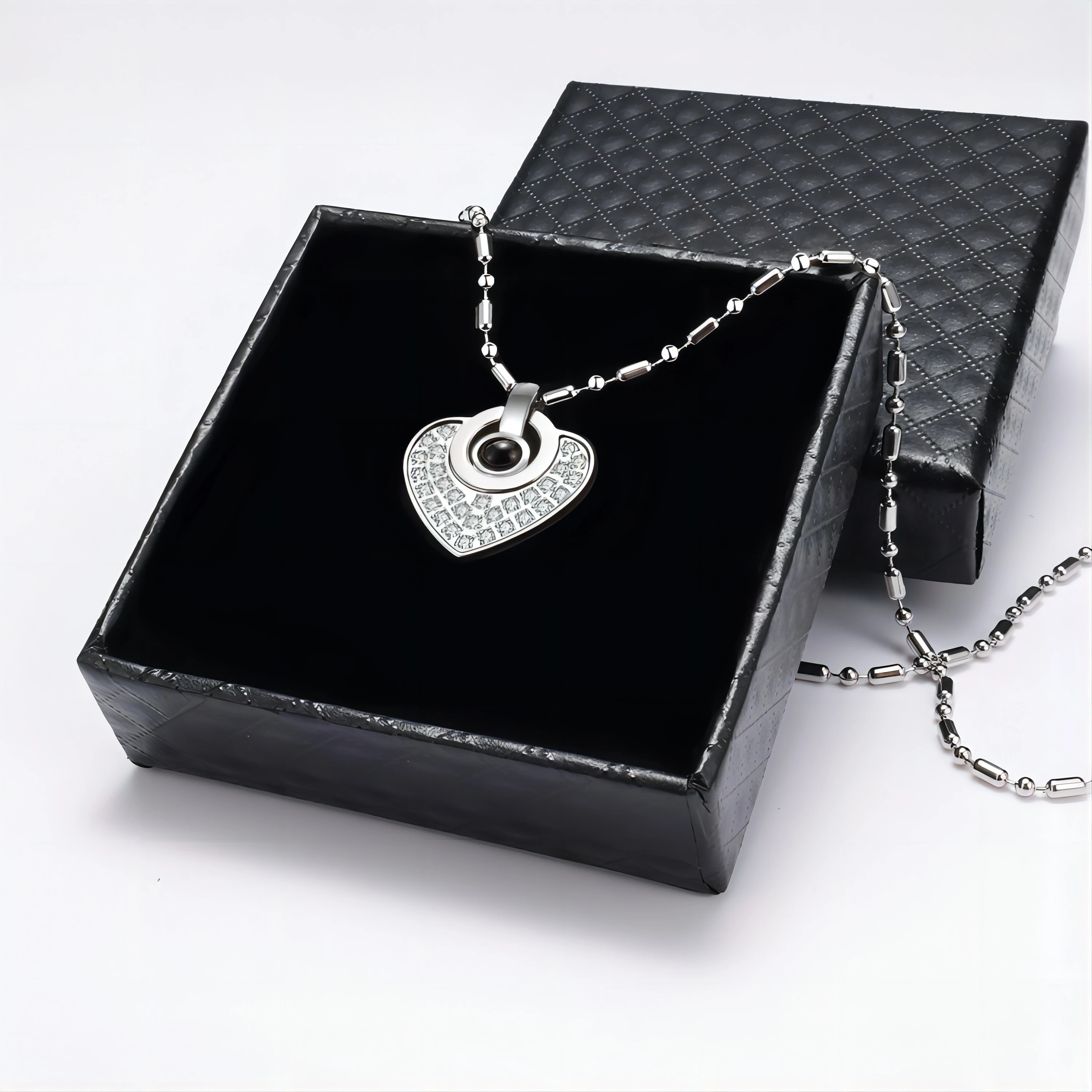 Roestvrijstalen Gezondheid Quantum Kettingen 100 Talen Projectie Ketting Met Elegante Sieraden Geschenkdoos Voor Het Verbeteren Van Energie