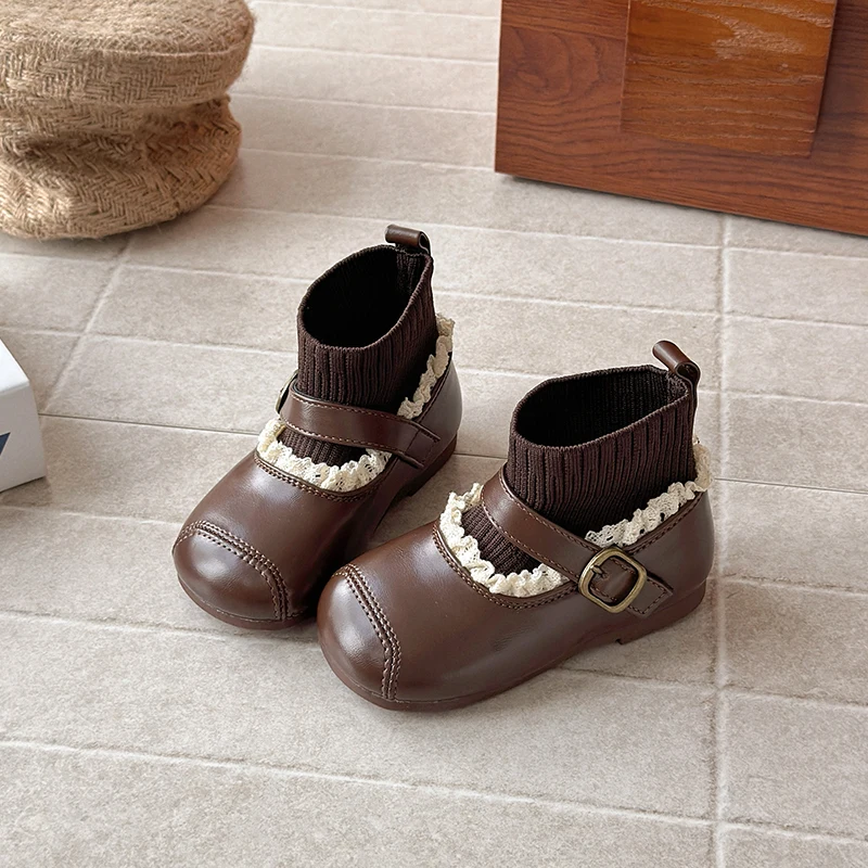 Children's Boots Winter Girls Korean Style Lace Elastic Socks Short Boots Kids Toddlers Princess Fashion Calm-length Ankle Boots
