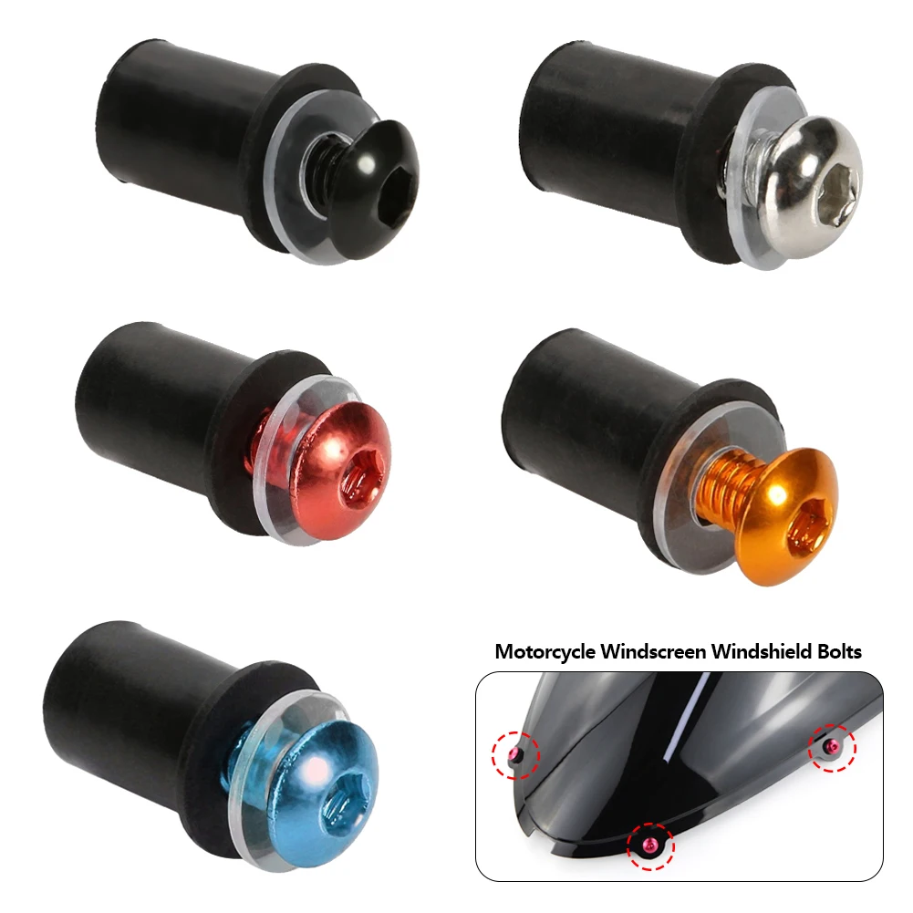 10pcs Motorcycle M5 16mm Metric Rubber Well Nuts Windscreen Fairing Cowl Anodized Windshield Nut Bolt Screw Kit