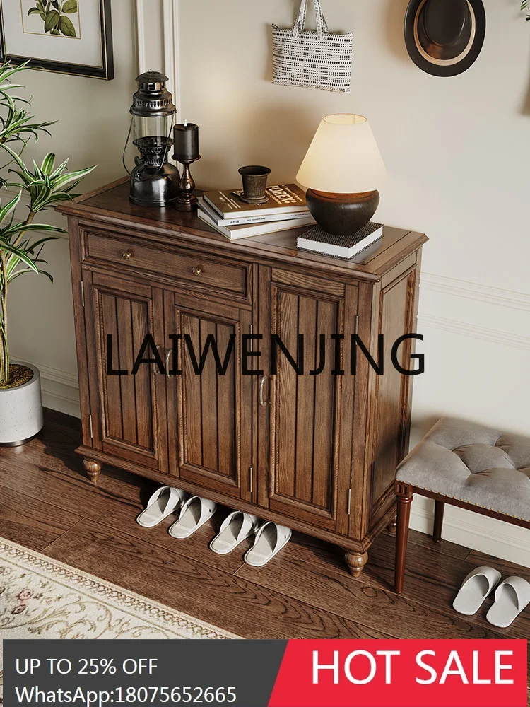 American-Style Solid Wood Home Doorway Hallway Shoe Cabinet Balcony Storage Double-Door Partition Hall Cabinet