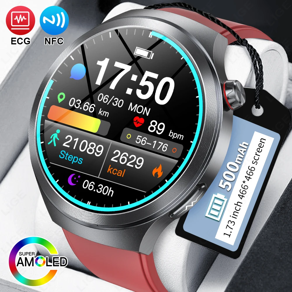 

LIGE 2026 ECG Smart Watch Men 1.73” AMOLED Screen Emotional Detection Fatigue Monitoring Watches NFC Access Control Smartwatch