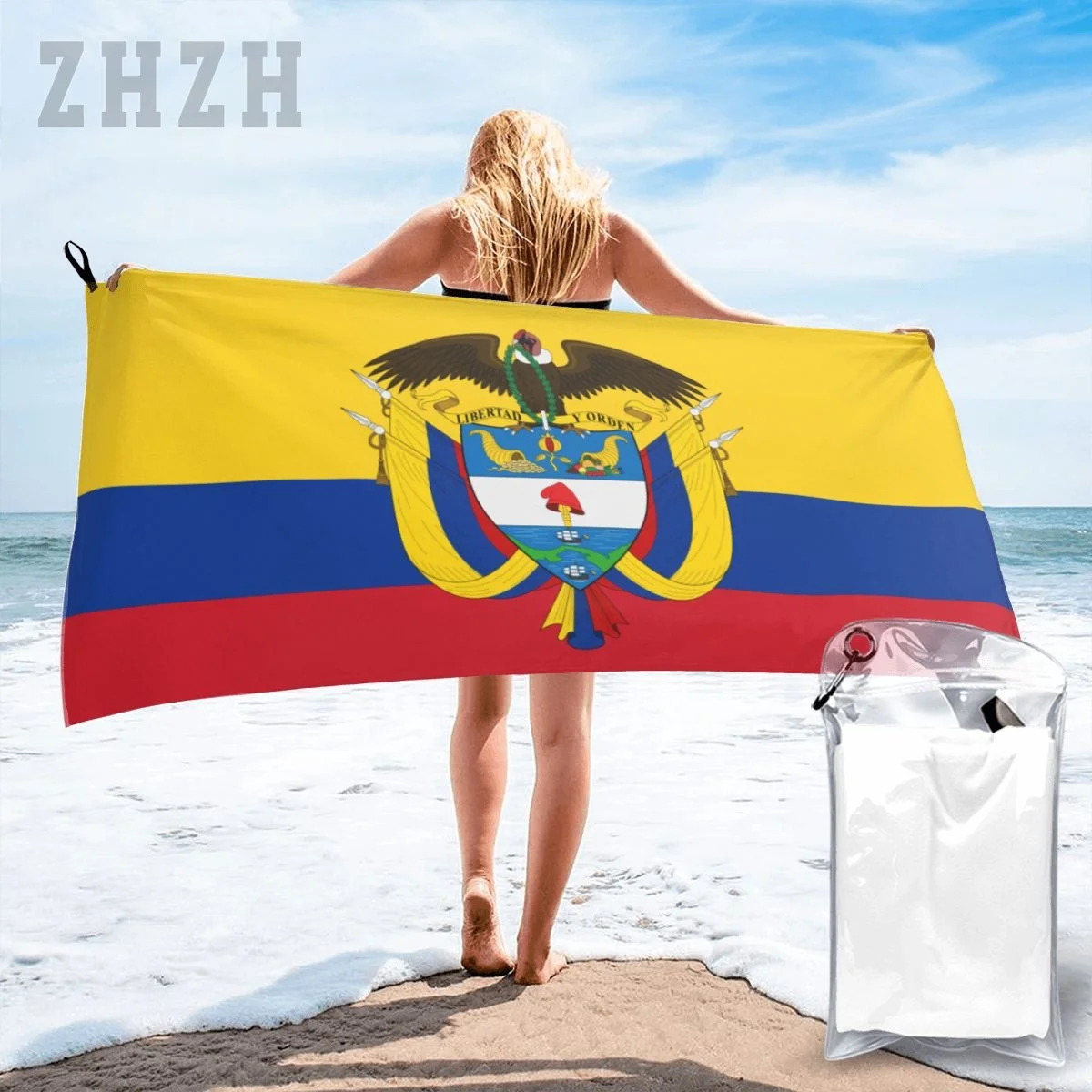 More Design Colombia Flag Emblem Bath Towel Quick dry Microfiber Absorbing Soft Water Breathable Beach Swimming Bathroom