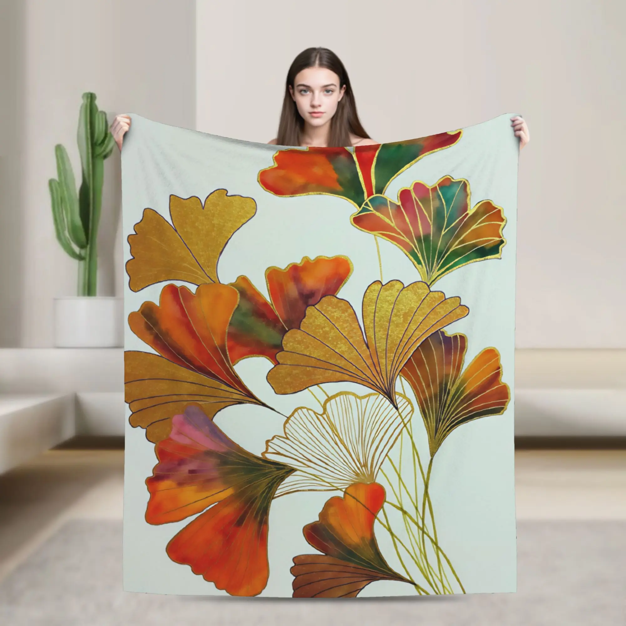 Ginkgo Leaves Bedding Throws Super Soft Funny Blanket  For Outdoor Travel Office Flannel Bedspread Bed Cover