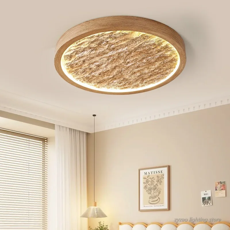Bedroom Cream Wind Ceiling Light Creative Stone Pattern Background Wall Decoration Light Balcony Corridor Circular Ceiling Lamp