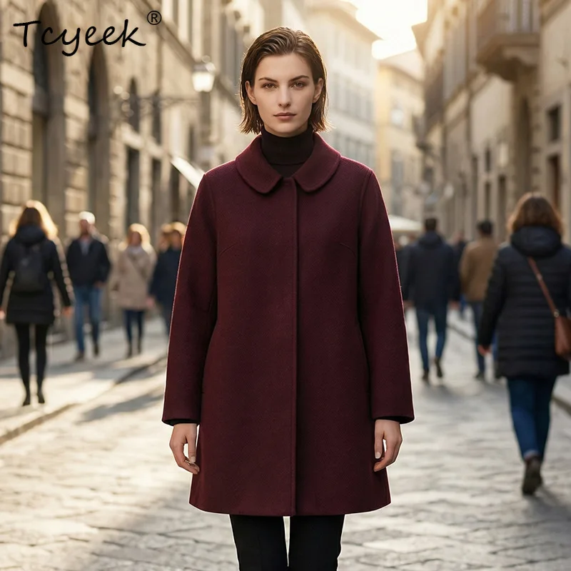 Tcyeek 100% Sheep Wool Jacket Woman Double-faced Woolen Coats Mid-long Trench Coat Women Autumn Winter Clothes Пальто Женское