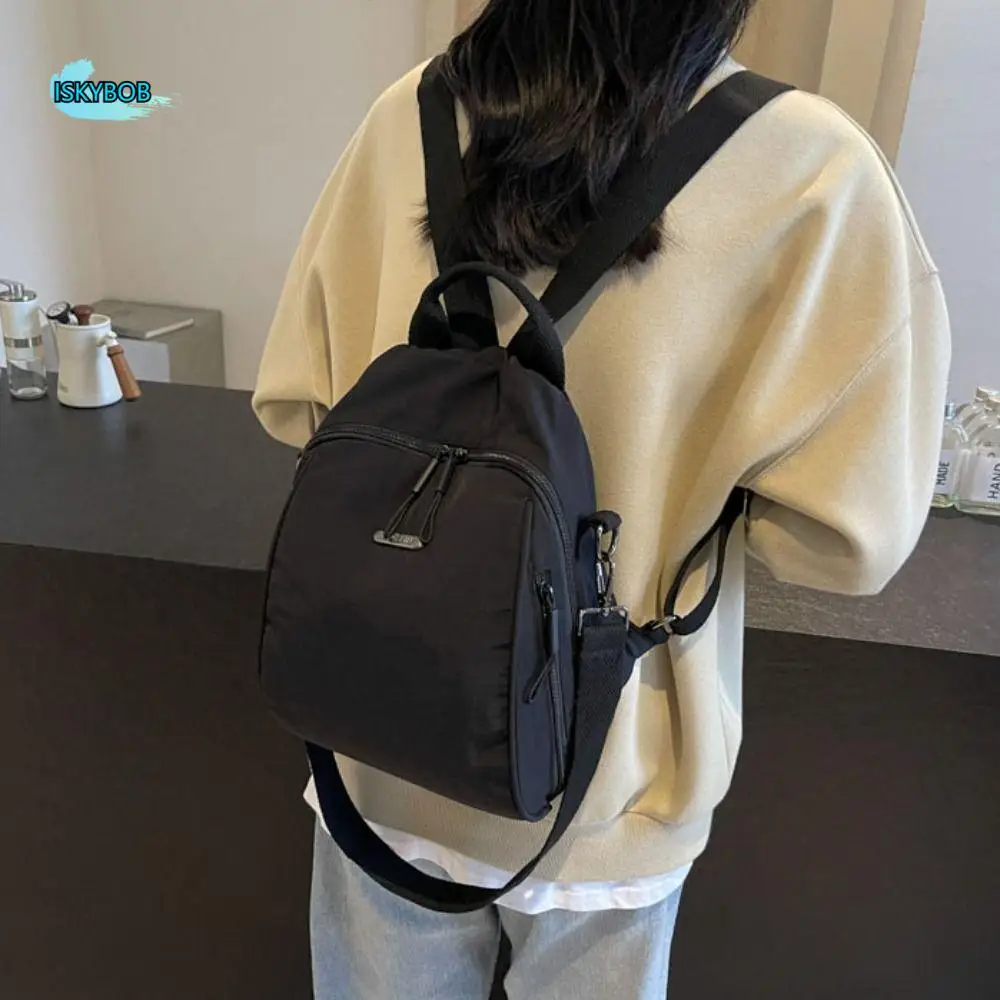

Portable PU Sport Nylon Backpack Small Pack Korean Style Solid Color Shoulder Bag Handbag Solid Color Retro Backpack Students