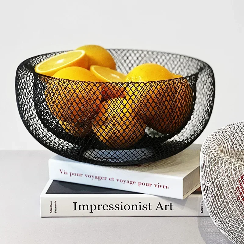 Metal Double Layers Fruit Basket Minimalist Mesh Iron Art Sitting Room Refreshment Organizer Tray Side Table Houseware 10