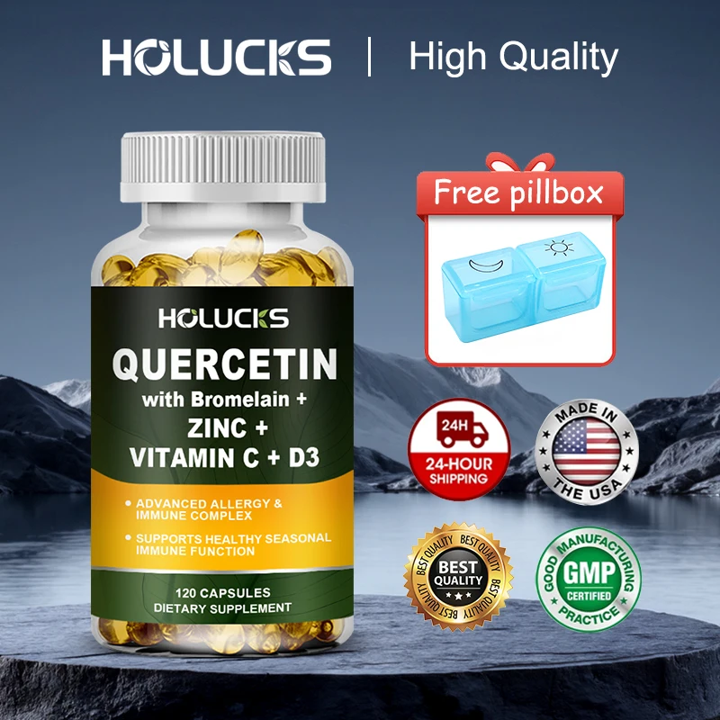 

Premium Quercetin Vitamin C + D3 Capsules, Support Allergy Relief & Year-Round Wellness, Reduces Inflammation & Fights Fatigue