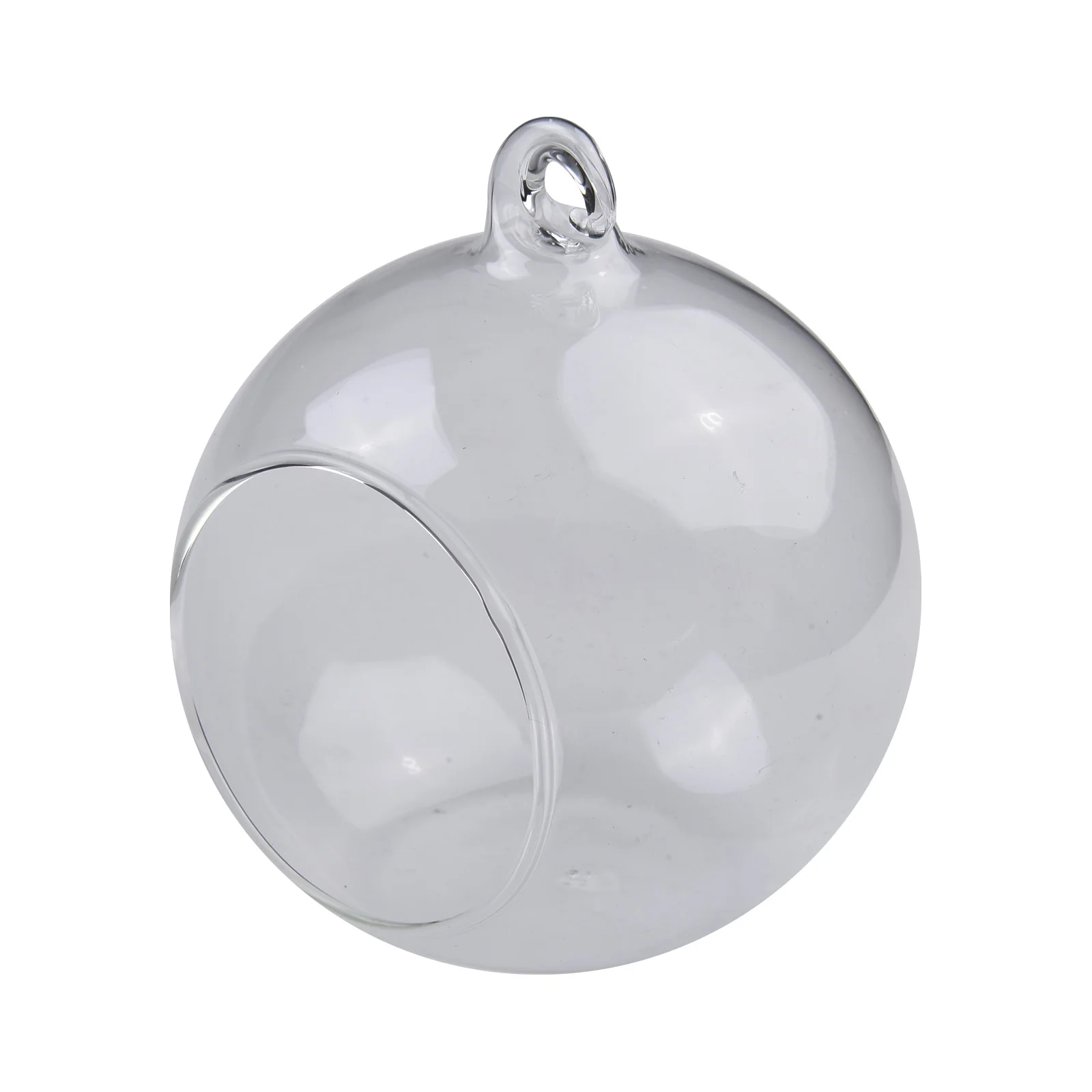 Borosilicate Glass Ball Vase with Hanging Loop and Flat Bottom Designed for Terrarium Use and Small Plant Display Arrangements