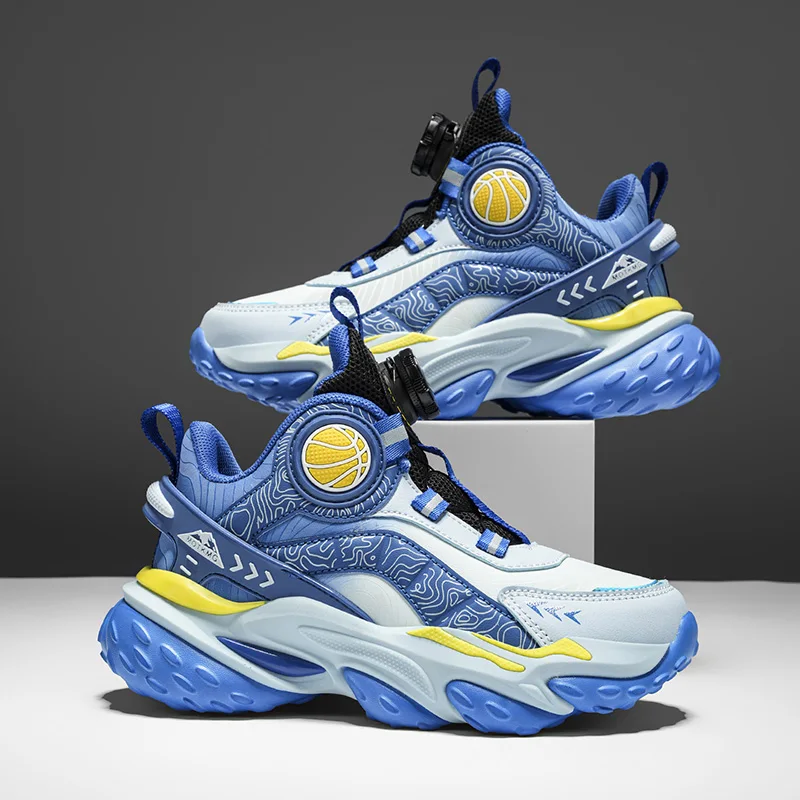 

Kids Basketball Sneakers PU Leather Non-slip Basketball Training Shoes Children‘s Lace-up Athletic Shoes Cushioned Running Shoes