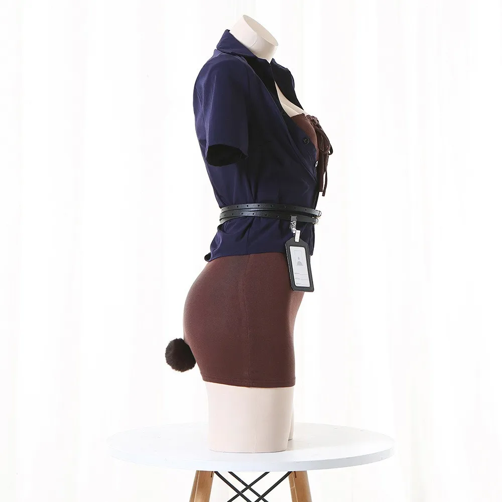 Uniforme de cosplay de policière de film de secrétaire avocat, costume de dame de bureau, vêtements de jeu de plis, manteau de lapin, robe, tenue de ceinture, sexy