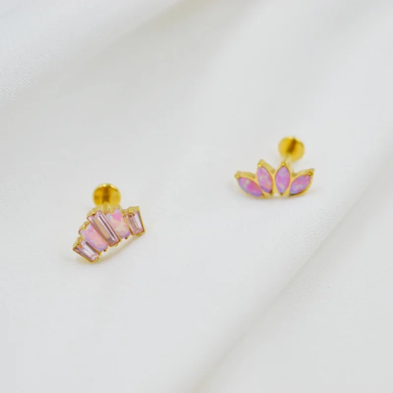 10pcs Body Jewelry  G23 Titanium Astm F136 PINK CZ Opal Gem Lip Labret Bar Ear Helix Tragus Rook Barbells Stud Piercing Jewelry