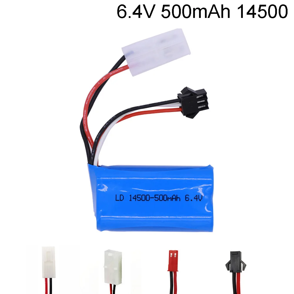 Batteria agli ioni di litio 6.4V 500mah 14500 15C per giocattoli RC Auto Barca Turcks Batteria da 6.4 V SM-2P JST-2P EL-2P L6.2-2P Spina