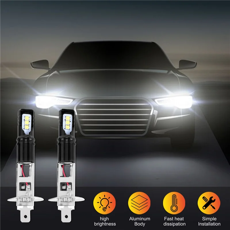 Kit de bombillas de faro LED DRL, luz de carretera, súper brillante, blanco, H1, 6000K, 6000LM, 2 uds.