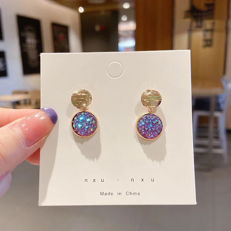 1Pair Korean Style Trendy Rhinestone Resin Stud Earrings For Women Light Luxury Fashion Simple Pendant Ear Stud Elegant Jewelry