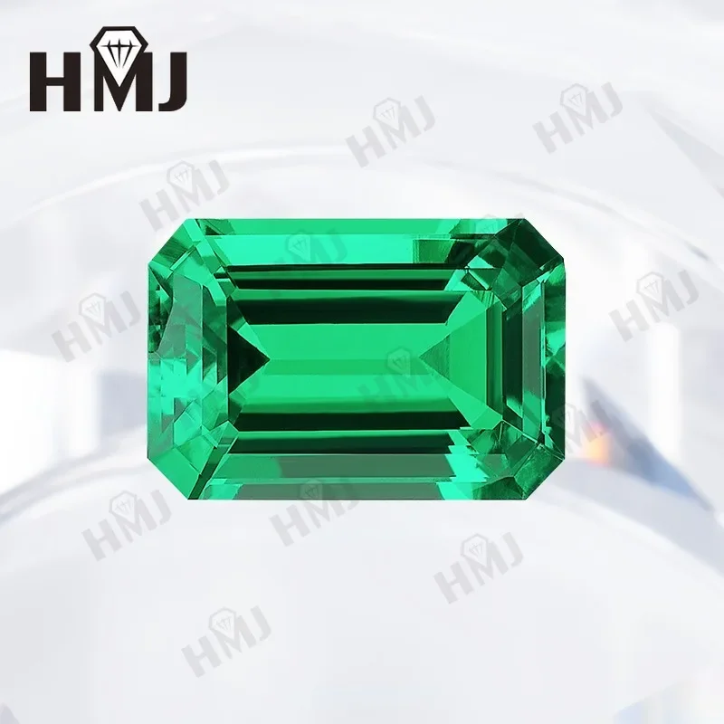 Lab Grown Colombia Emeralds Emerald Shape Hydrothermal Hand Cutting with Cracks Inclusions Inside Selectable AGL Certificate