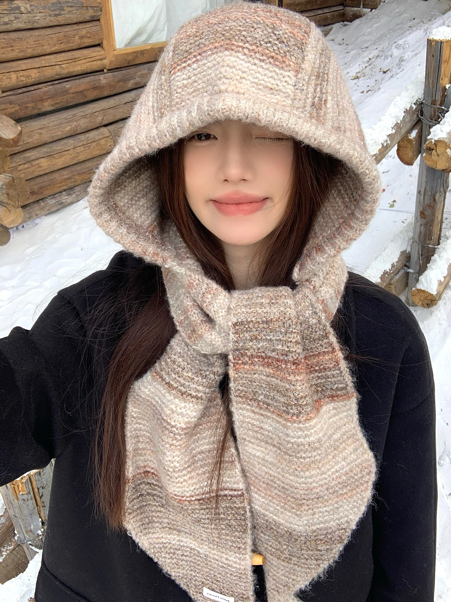 Ladies Knitted Winter Hat Scarf Set  Overhead Warmth Protection Ear Protection Lazy Style Baroque Cap Casual Knitwear