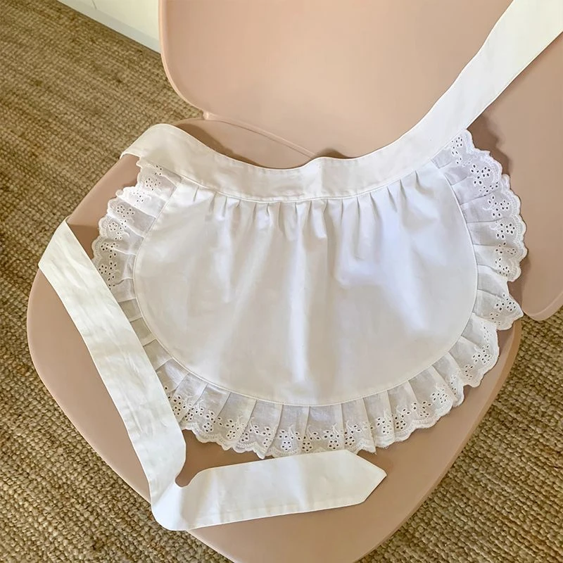 

【Peace】Woman Half Waist Cooking Kitchen Apron Short Lolita Maid Sexy Lace Black White Bib Beauty Flower Coffee Shop Pinafore