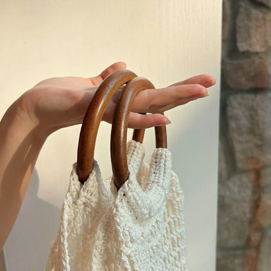 Luxury Beads Woven Tote Bags For Women Hollow Crochet Shoulder Bag Rope Knitting Beach Designer Bag NEW Handbags Shopper Purses