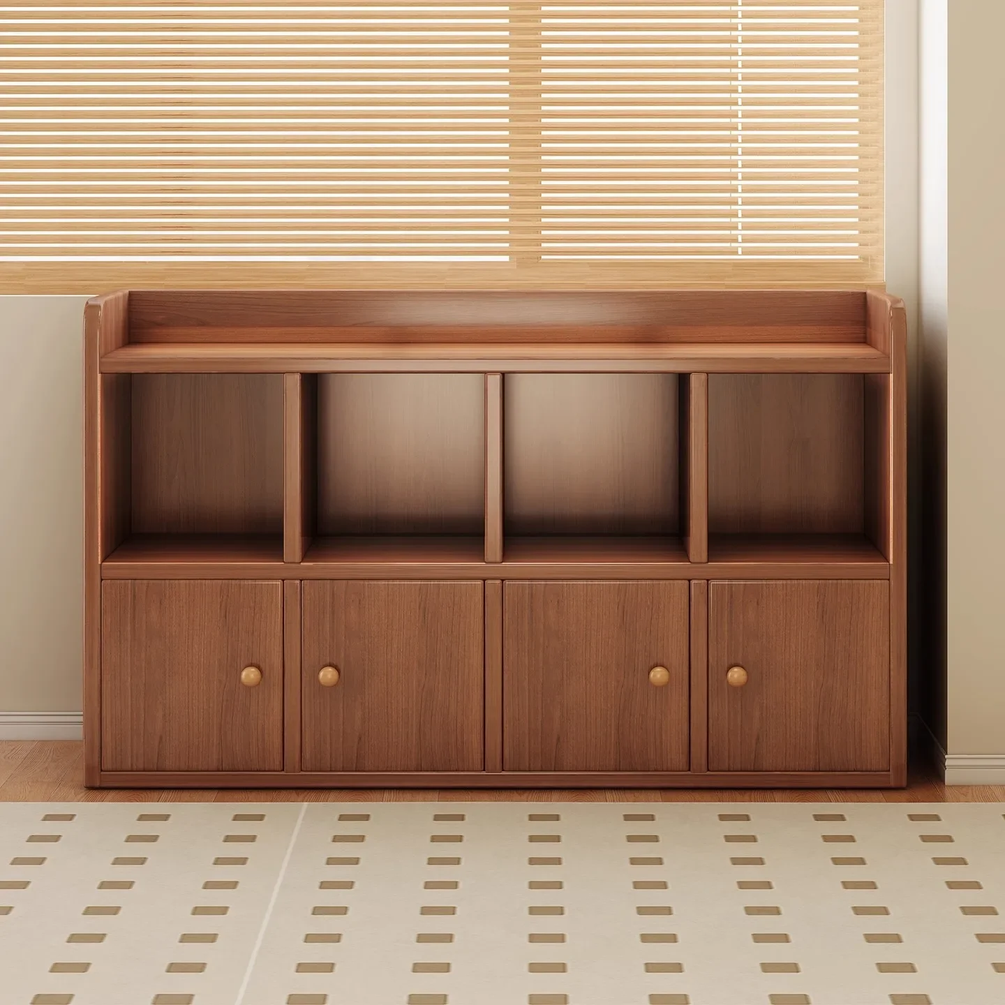Bookcase, storage, storage cabinet, living room, floor-to-ceiling locker, wall-to-wall bay window cabinet, pantry cabinet, walnu