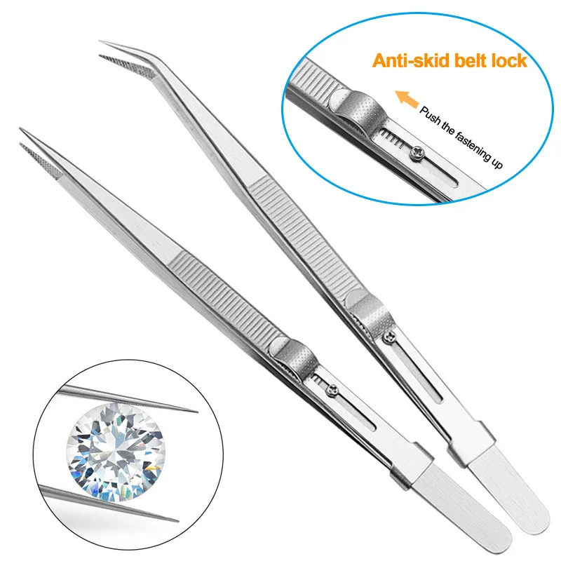 

Stainless Steel Tweezers Adjustable Slide Lock Anti-Static Tweezers Jewelry Making Tool For Electronic Component Repair Tools