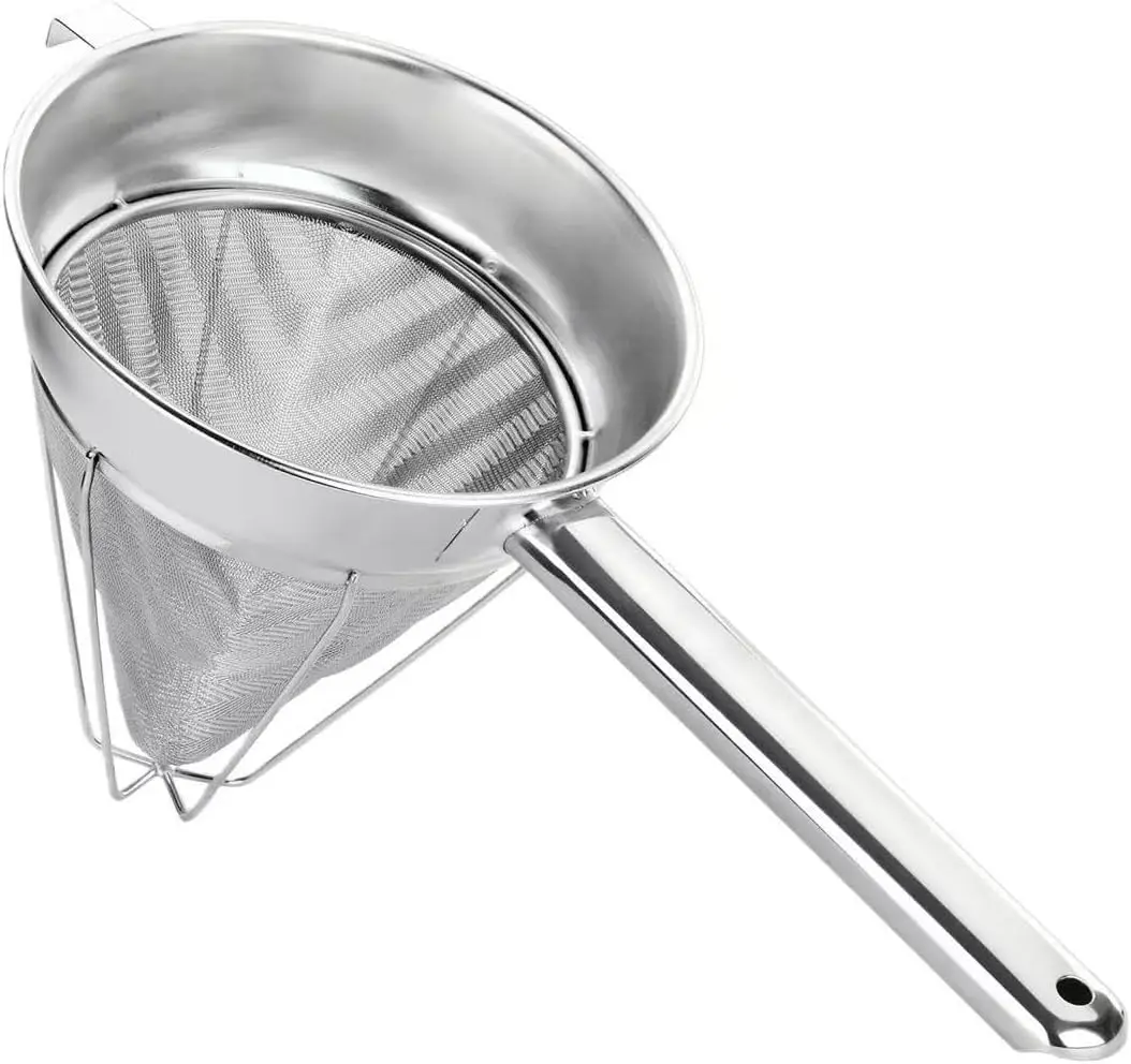 

Stainless Steel Fine Mesh Chinois Strainer, Large Strainer Reinforced Bouillon Strainer for Sauces, Soups, Purees, Paste