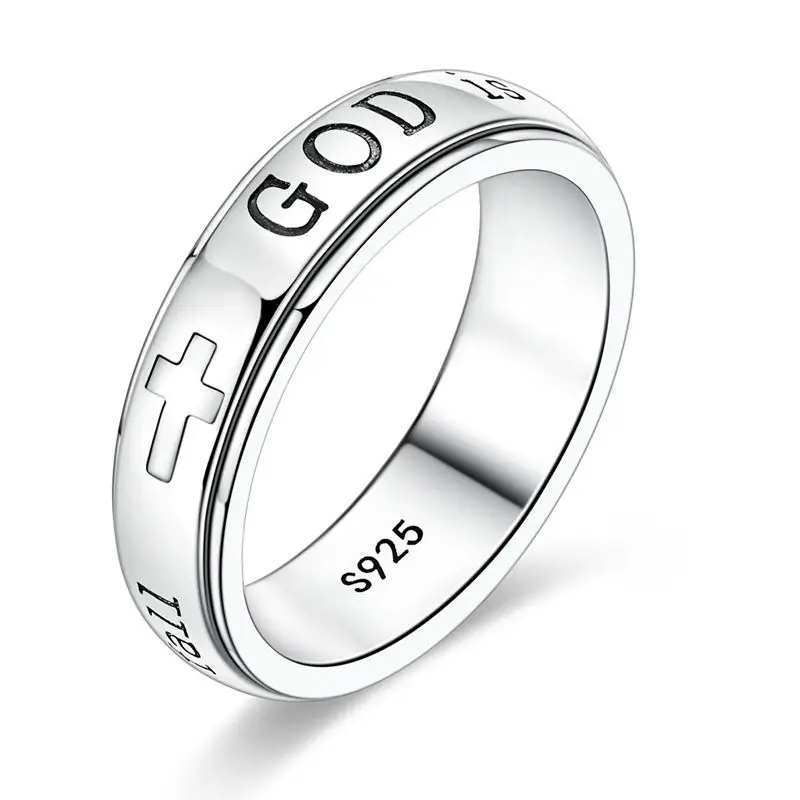 2026 Popular 925 Sterling Silver Faith Word Rotating Ring High Quality Original For Women Girl Birthday Graduation Jewelry Gifts