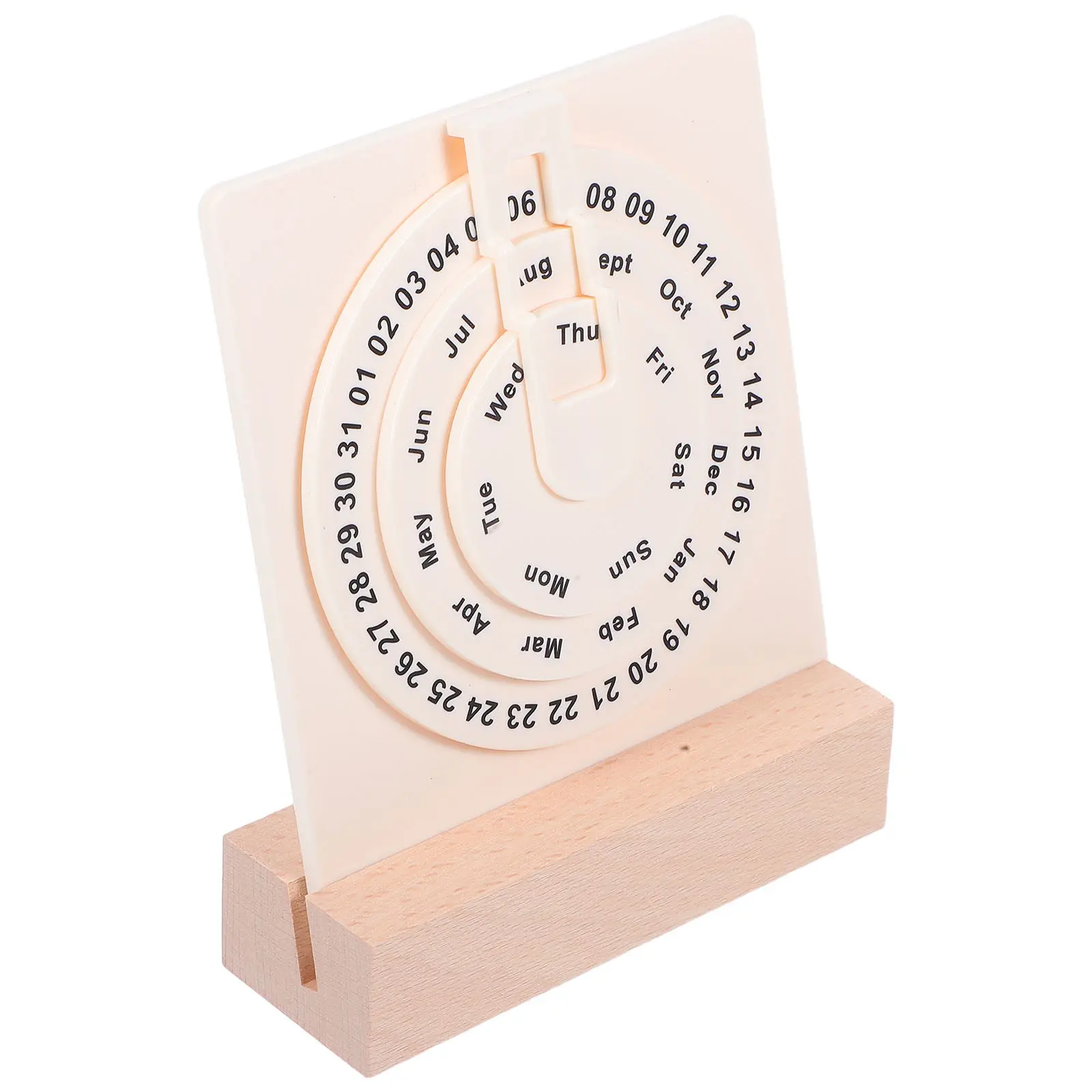 

Wooden Rotary Perpetual Desk Calendar Manual Rotating Date Display Decorative Desktop Ornament for Office Home Aesthetic