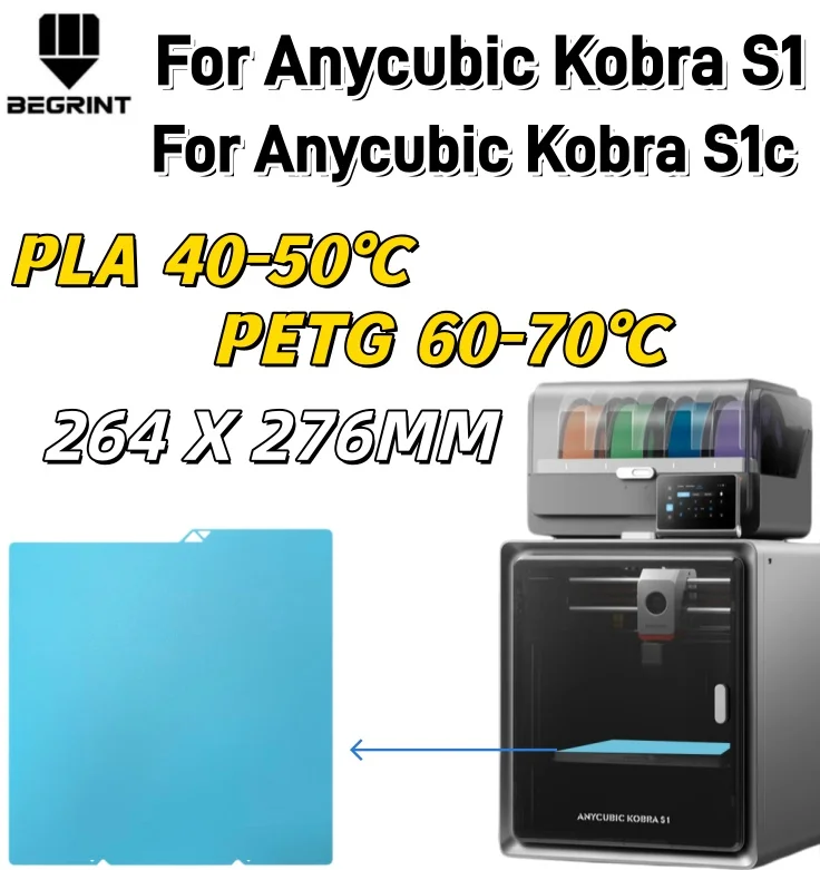 

For Kobra S1/S1C 264x276mmHigh Adhesion Double Sided Spring Steel Build Plate for Anycubic Kobra S1/S1C 3D Printer Parts