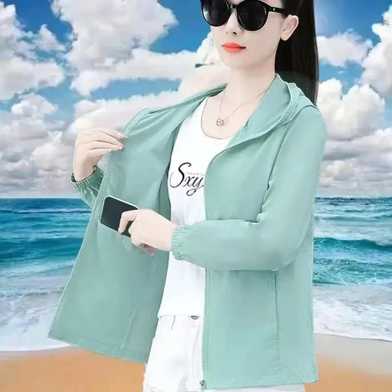 

High-Quality Ice Silk Sun Protection Clothing Coat Women 2026 Summer New Sunscreens Jacket Thin Anti-Ultraviolet Outwear Female