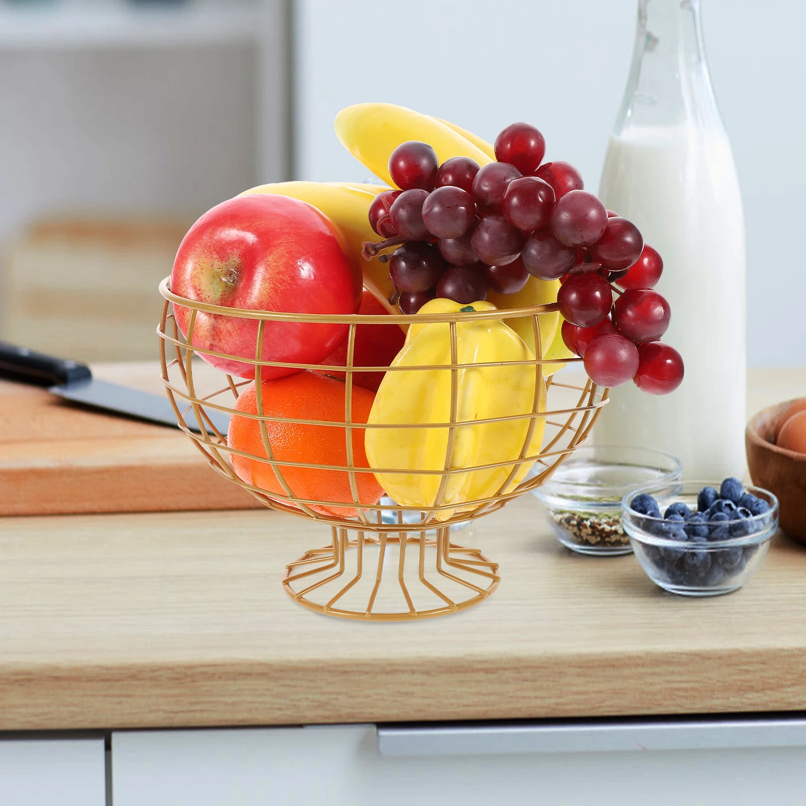 

Metal Fruit Bowl Wire Baskets Round Black Large Capacity Kitchen Counter Decor Vegetable Storage Basket Steel Wire Reinforcement