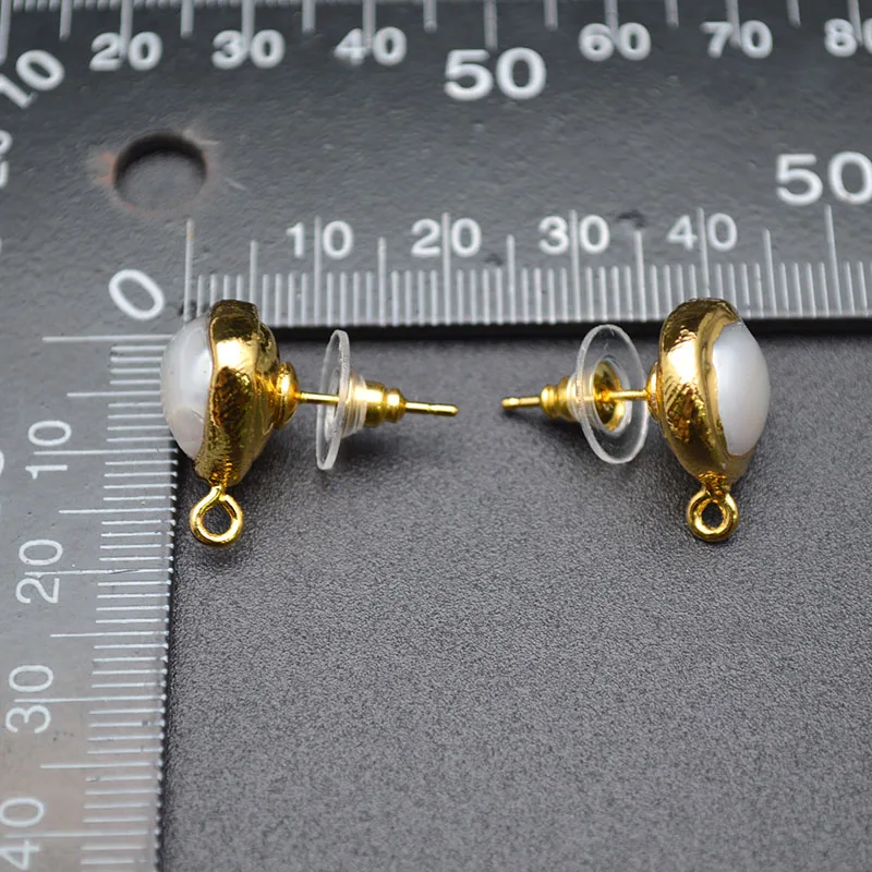Anti-Fade Gold Plating Natural White Pearl Round Shape Dangle Earrings Parts Jewelry Clasps Findings