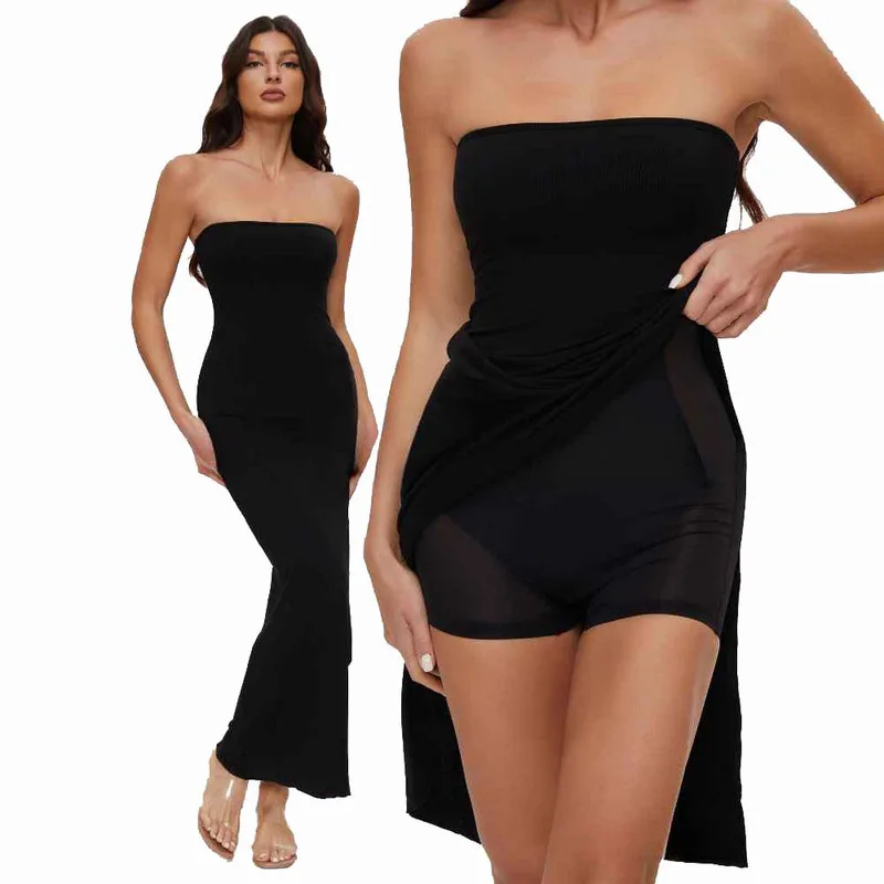 

Split Thigh Tube Dress Built in Shapewear Strapless Tight Fitting Corset Belly Tightening Buttocks Lifting Bodysuit Body Shaping