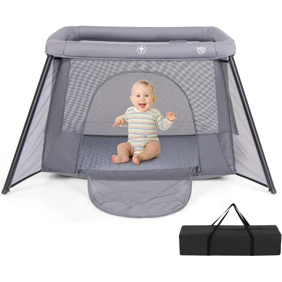 روضة أطفال محمولة 2 في 1 للسفر مع مرتبة ناعمة قابلة للغسل وقابلة للطي وحزمة لعب خفيفة الوزن تركيب مجاني للمنزل P #1