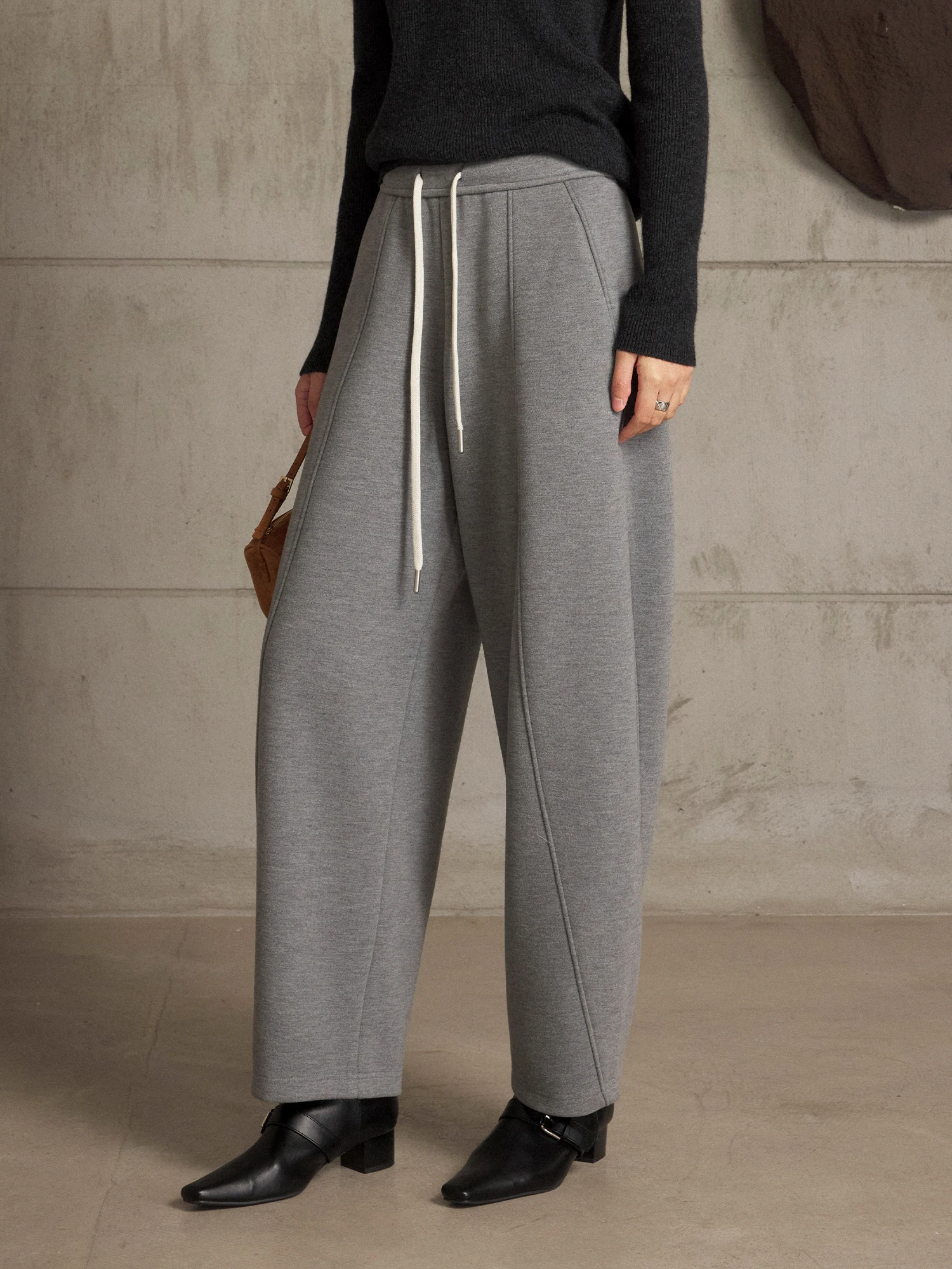 

CLMX Slimming Acetate Camere Knitted Fabric High ammage Double-Sided Cosite Casual Pants Simple Commute Sle