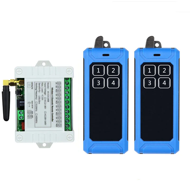 

Универсальный беспроводной пульт дистанционного управления 433 МГц, 12 В постоянного тока, 24 В, 36 В, 4 канала, реле, радиоконтроллер, модуль приемника, радиочастотный переключатель и ворота, устройство открывания гаража