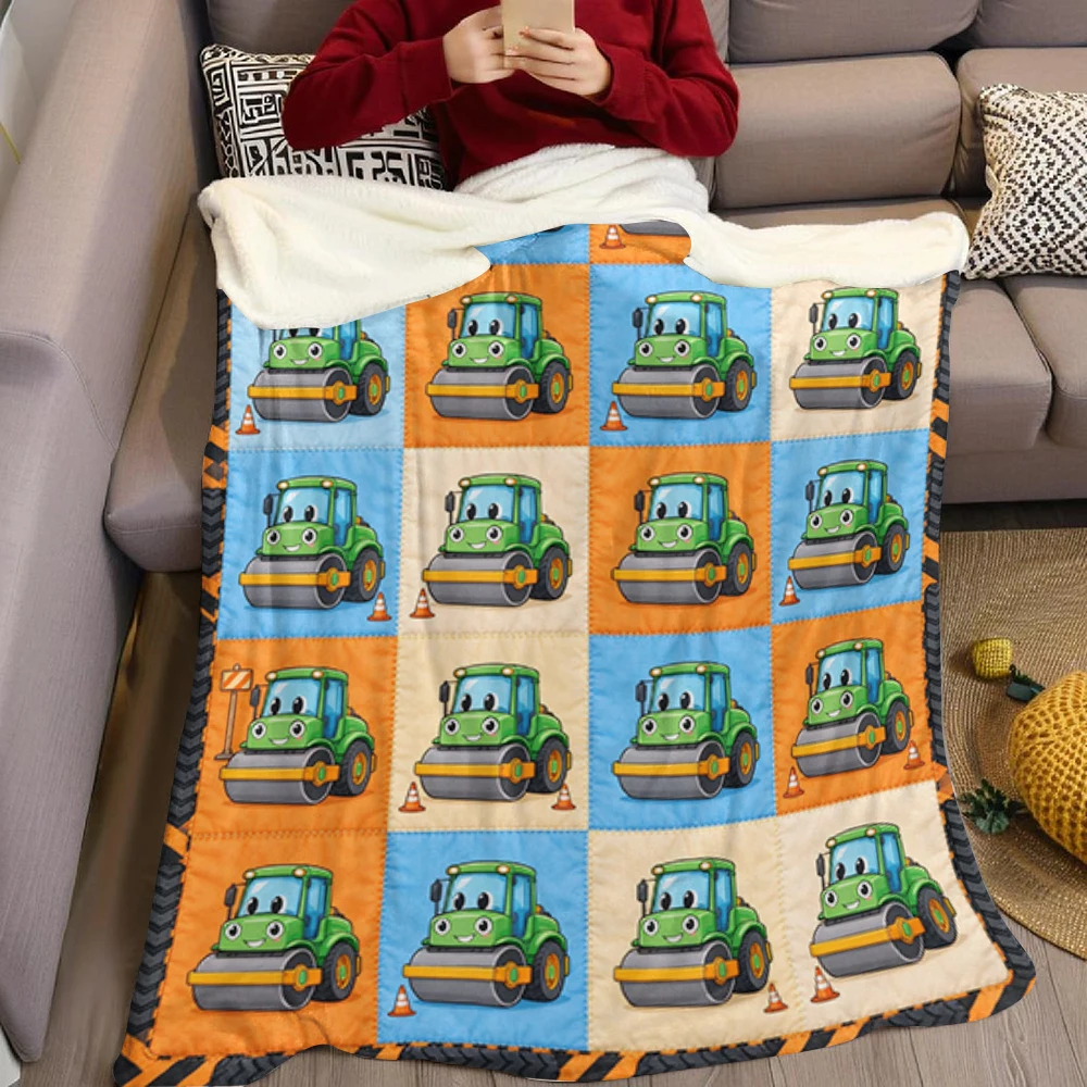 Green Roller Star Heart Grid Flannel Blanket Perfect for Sofa Office Bed Travel Sleep Read Relax Camping Four Season Use