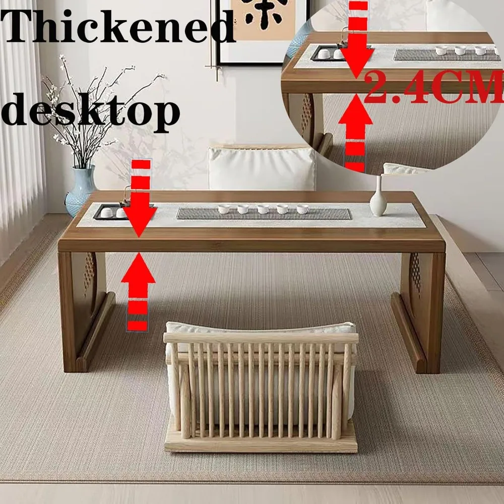 طاولة أرضية يابانية من الخشب الصلب مع ميزة قابلة للطي من الخيزران، طاولة قهوة محمولة منخفضة التاتامي لسهولة الإعداد