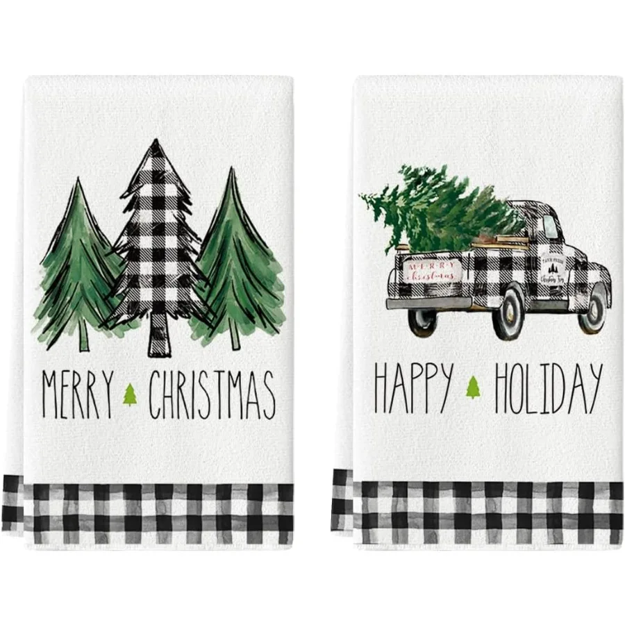 

Кухонные полотенца Buffalo Plaid Truck Trees Merry Christmas 18x26 Ih, зимняя сушильная ткань, чайные полотенца для приготовления пищи, набор для выпечки
