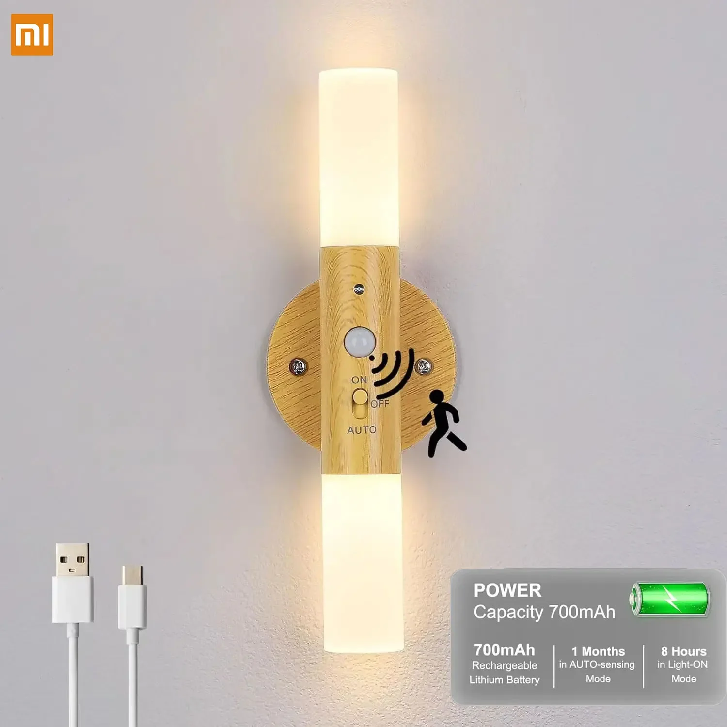 

Xiaomi Wood Night Light Motion Sensor Wall Lamp Rechargeable Wireless LED Magnetic Cabinet Kitchen Lights For Bedroom Closet