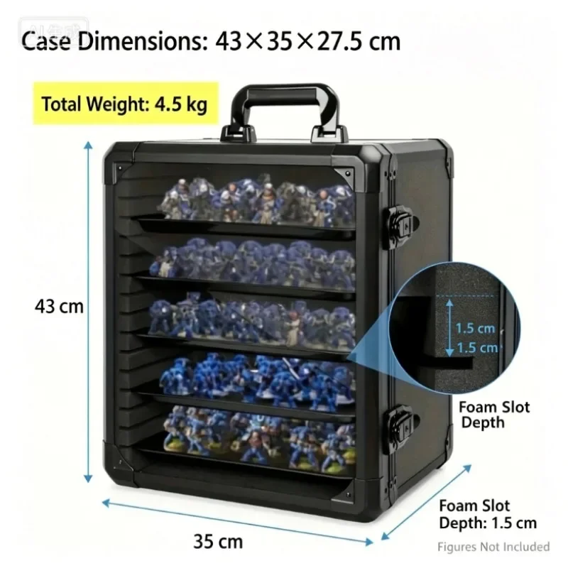 Aluminum Alloy Miniature Model Storage Box, Hard Transport Case for Warhammer Soldier Figurines Board Game Parts Protective view 4