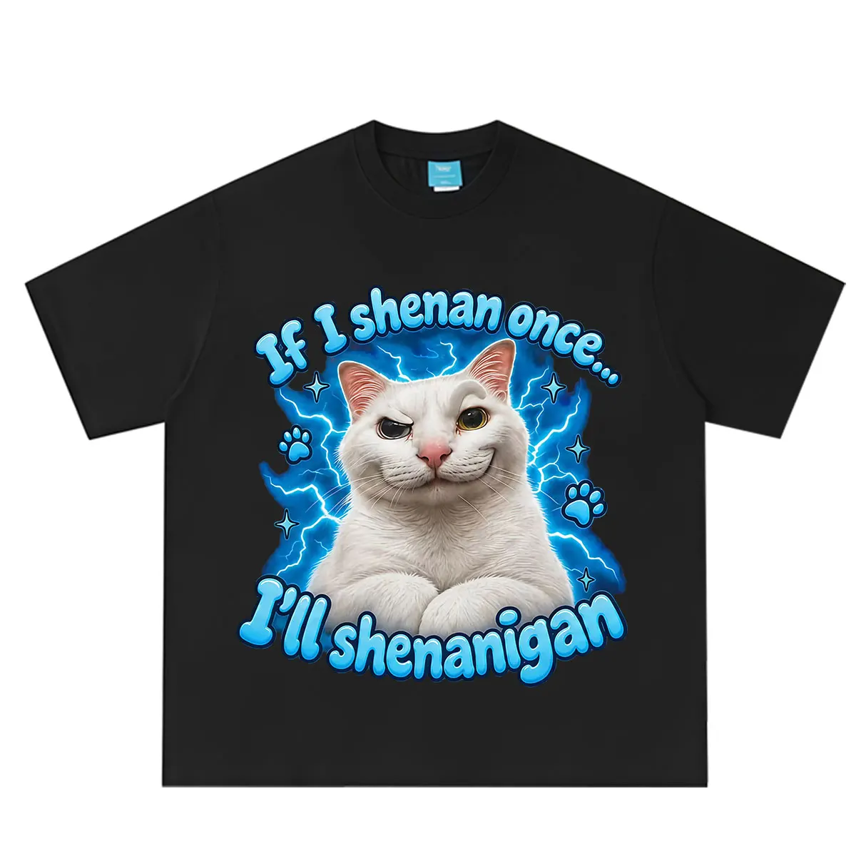 If I Shenan Once I'll Shenanigan Funny Cat Meme T-shirt Men Women Hip-hop T-shirt Short-sleeved Loose Casual Cotton T-shirts