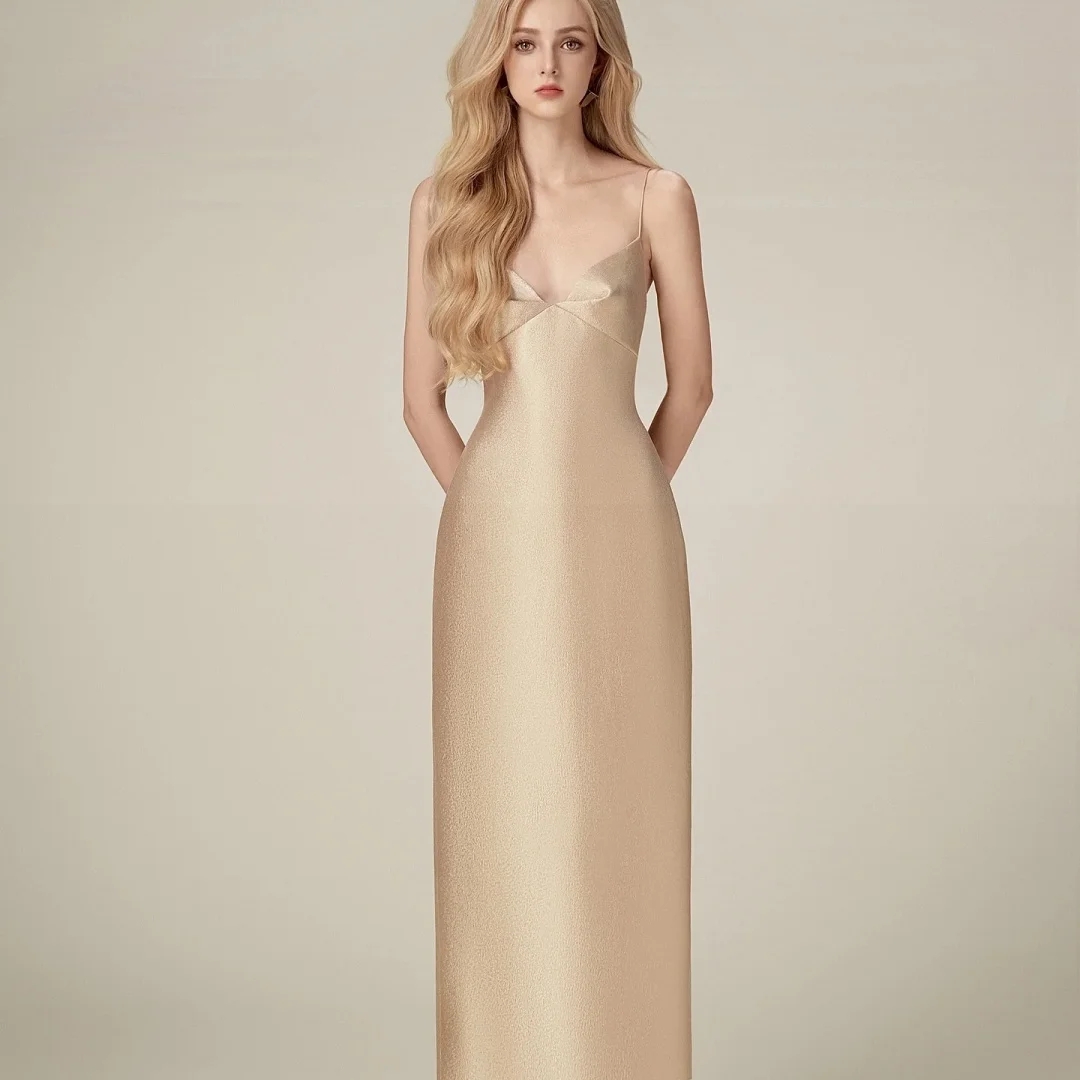 Customized High Quality Satin Straight Spaghetti Straps Evening Dresses Strapless Sleeveless Zipper Back Celebrity Gow