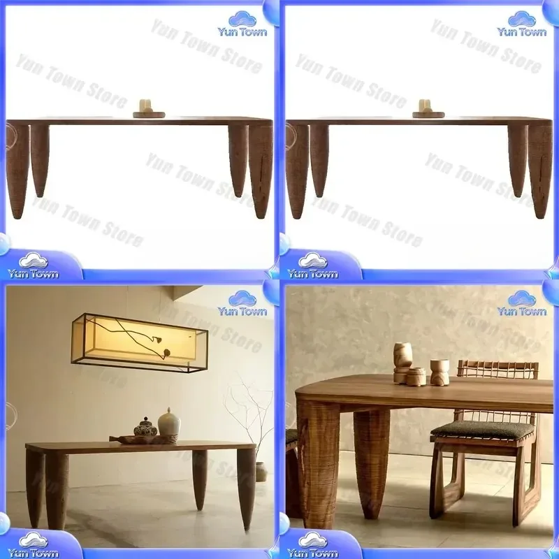 for Medieval Wabi-Sabi Wind Solid Wood Dining Table for Home Decor Retro Art Rectangular Desk for Homestay Living Room
