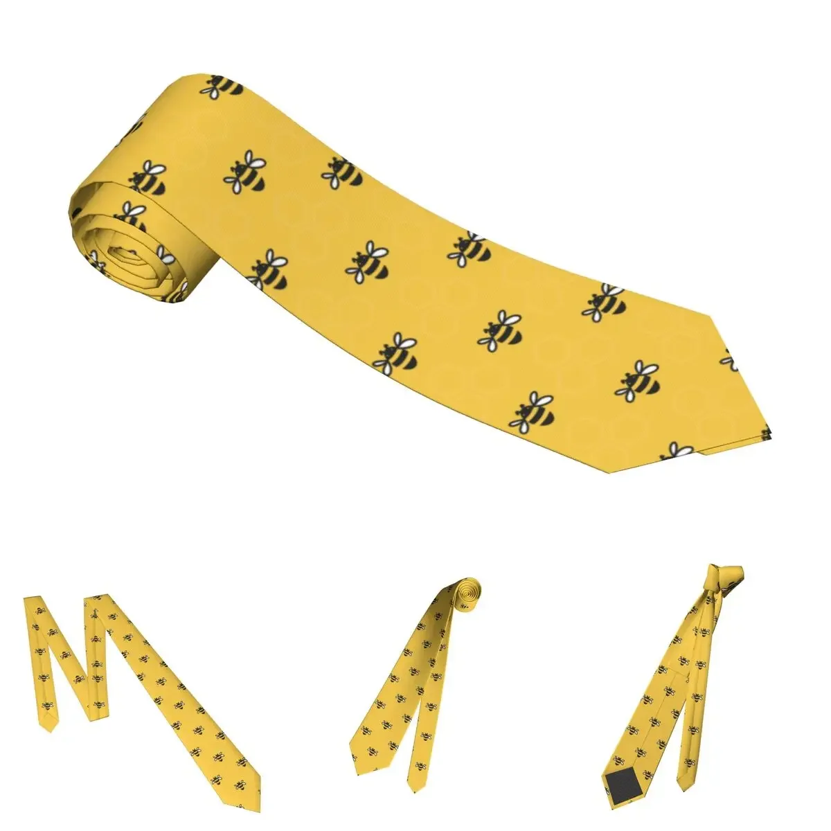 Bee Yellow Cartoon Neckties Unisex Silk Polyester 8 cm Wide Neck Ties for Mens Accessories Cosplay Props